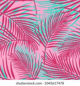 Coconut leaves seamless pattern. Punchy pastel colors. Colorful trendy 2018.