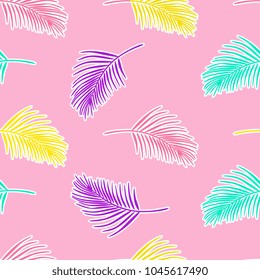 Coconut leaves seamless pattern. Punchy pastel colors. Colorful trendy 2018.