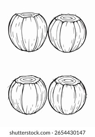 Arte de línea de coco simple playa temática ilustración obra de arte