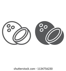 Coconut line and glyph icon, fruit and coco, tropical sign, vector graphics, a linear pattern on a white background, eps 10.