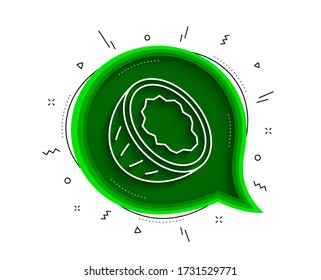 Icono de línea de coco. Burbuja de chat con sombra. Señal de tuerca sabrosa. Símbolo de comida vegana. Icono de coco de línea delgada. Vector