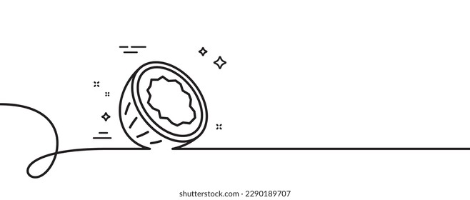 Coconut line icon. Continuous one line with curl. Tasty nut sign. Vegan food symbol. Coconut single outline ribbon. Loop curve pattern. Vector