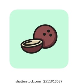 Coconut line icon. Nut, shell, round. Nature concept. Vector illustration can be used for topics like nature, heathy eating, chocolate, drinking