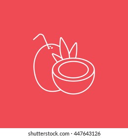Coconut Line Icon On Red Background