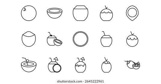 Ilustración de paquete de iconos de línea de coco