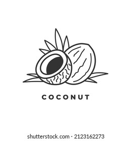 Coconut line illustration isolated. Vector outline Symbol, logo for coconut oil and milk.