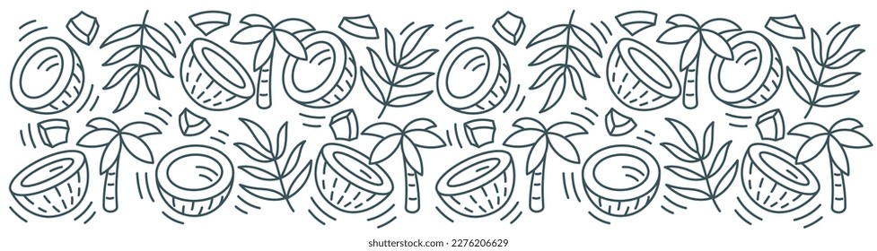 Coconut line rectangular background pattern. Editable outline stroke. Vector line.