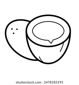 Coconut linear vector icon isolated on white background, Outline whole coconut symbol, simple black and white icon