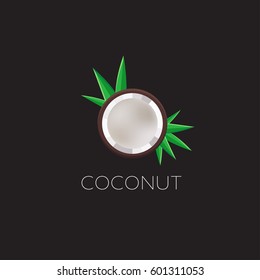 Coconut logo. Half isolated coco icon, vector illustration. Top view.