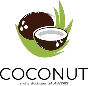 coconut logo, coconut logo with coconut leaf, Creative modern coconut with leaves sign logo design