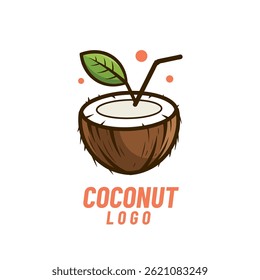 Coconut Logo with Leaf and Straw