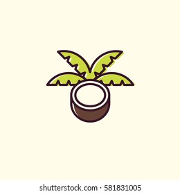 Coconut logo in linear and flat style. Organic superfoods for health and diet. Detox and weightloss supplements.