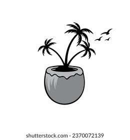coconut logo with coconut tree. Vector illustration.