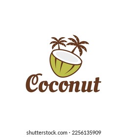 coconut logo with coconut tree vector, isolated on white background