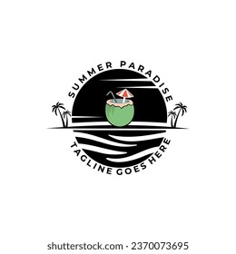 Plantilla vectorial de logotipo de coco. Comida y bebida, zumo de coco y bebidas