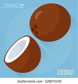 Coconut.  Long shadow flat design vector icon.