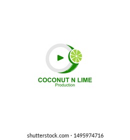 coconut made by film roll with lime and play button. for house production or youtube channel logo