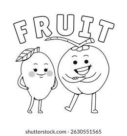 coconut and mango fruit character image icon vector illustration design