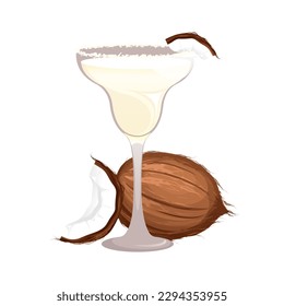 Coconut margarita.Summer, tropical cocktail with coconut.Coconut martini.Vector illustration.