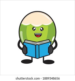 coconut mascot with book vector eps 10