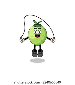 coconut mascot cartoon is playing skipping rope , character design