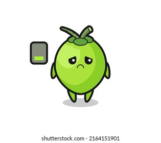 coconut mascot character doing a tired gesture , cute style design for t shirt, sticker, logo element
