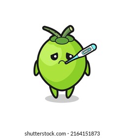coconut mascot character with fever condition , cute style design for t shirt, sticker, logo element
