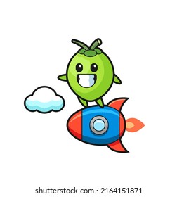 coconut mascot character riding a rocket , cute style design for t shirt, sticker, logo element