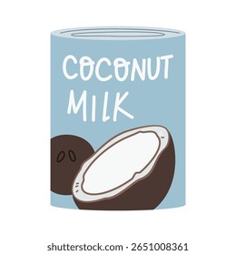 Lata de leite de coco. Estanho de leite vegetariano.