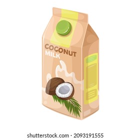 Coconut milk in carton box vector illustration.