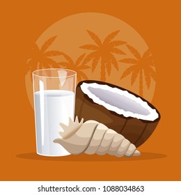 Coconut milk and charcoal in the beach