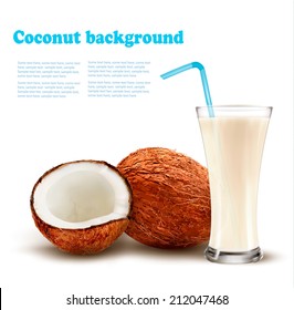 Coconut with a coconut milk cocktail. Vector.