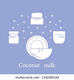 Coconut milk for cosmetics and care products. Glamour fashion vogue style.