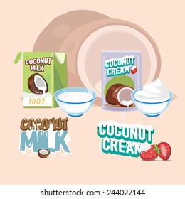 coconut milk and cream with letter design - vector illustration