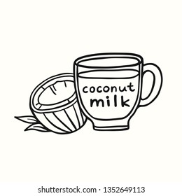 Coconut milk in a cup doodle vector illustration.