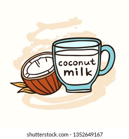 Coconut milk in a cup doodle vector illustration.