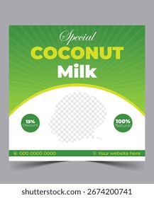 Plantilla de diseño de leche de coco y publicación en redes sociales