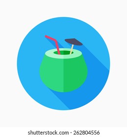 coconut milk flat icon with long shadow on blue circle background , vector illustration , eps10