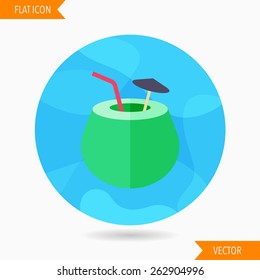 coconut milk flat icon with long shadow on blue circle background , vector illustration , eps10