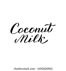 Coconut milk font logo. Trendy lettering text. Packaging, sticker, label design. Vector eps 10.