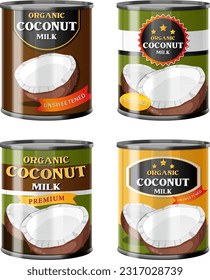 Leche de coco en la colección de latas de alimentos