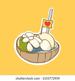 Coconut milk ice cream is hand drawn in vector.