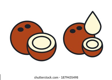 Coconut and coconut milk icon. Linear color icon, contour, shape, outline. Thin line. Modern minimalistic design. Vector illustrations of fruits