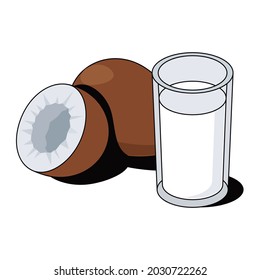 Coconut milk juice. Vector 3d sketch line isometric, color icon illustration, flat style. Creative design idea and elements for infographics and website.