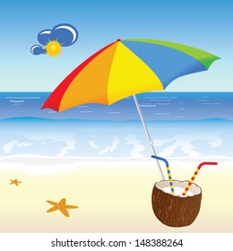 coconut milk on the beach vector illustration