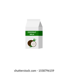 Coconut milk package design. White package carton box coconut drink beverage vector illustration.