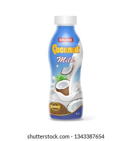 Coconut milk plastic bottle package design. Vector illustration.