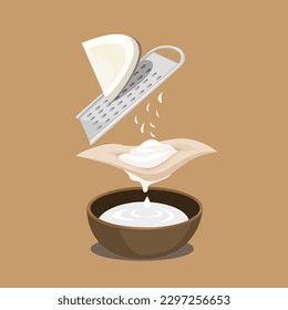 Coconut milk process traditional food ingredient information symbol cartoon illustration vector