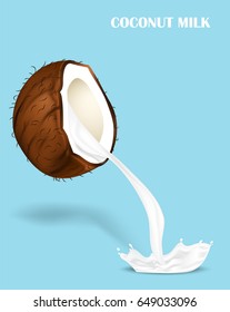 Coconut and milk splash. Cream and yogurt. Realistic illustration, 3d vector illustration.