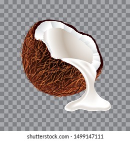 Coconut And Milk Splash, Dripping Milk, Vector Illustration.